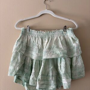 LoveShackFancy Light Green Tiered Mini Skirt